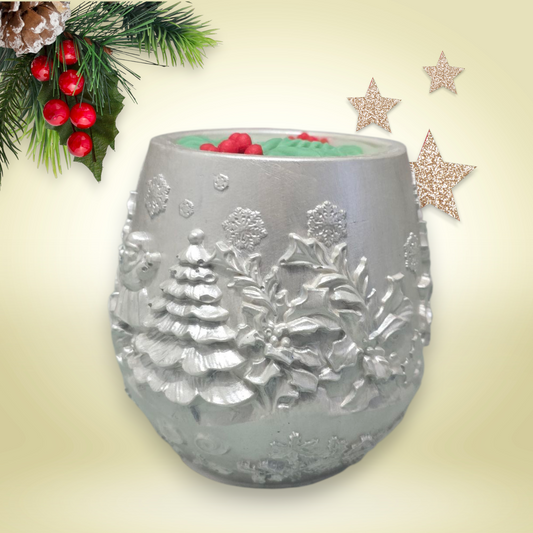 Holly & Berry design Festive Handmade Soy Wax Christmas Candle.