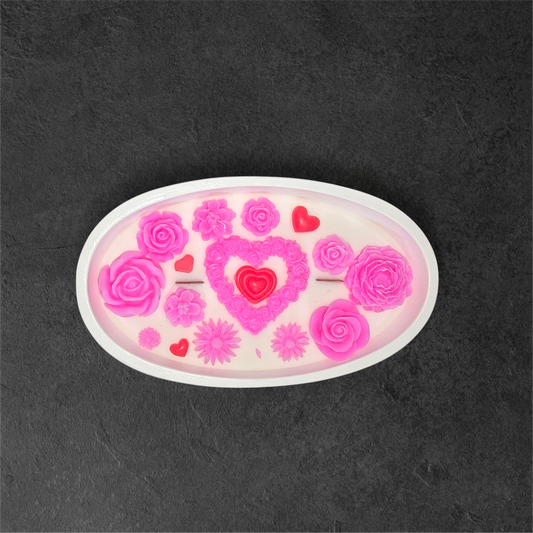 Handcrafted Soy Wax Boat Candle with Floral Wax Accents.