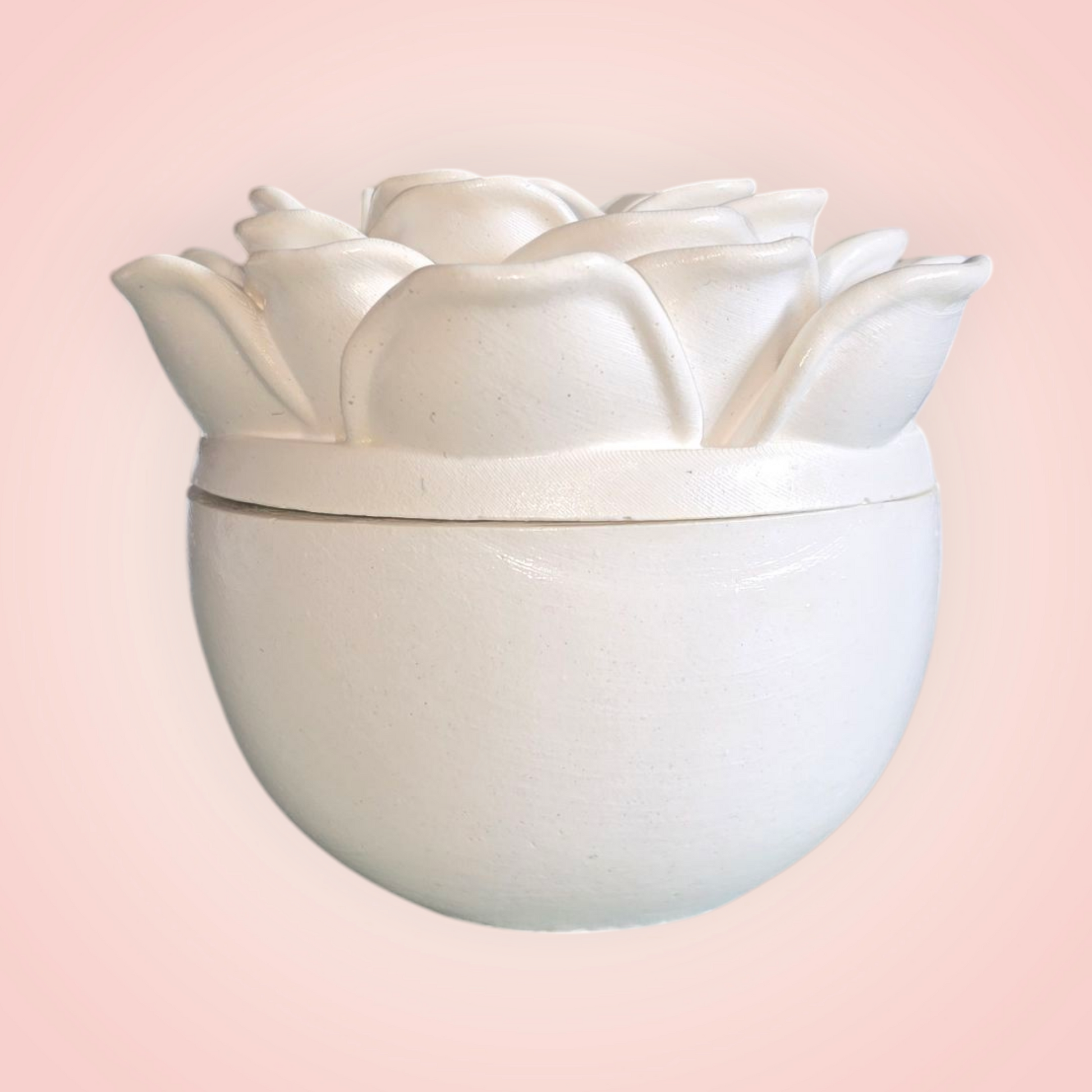 Fully blossomed rose candle jar filled with soy wax candle. 